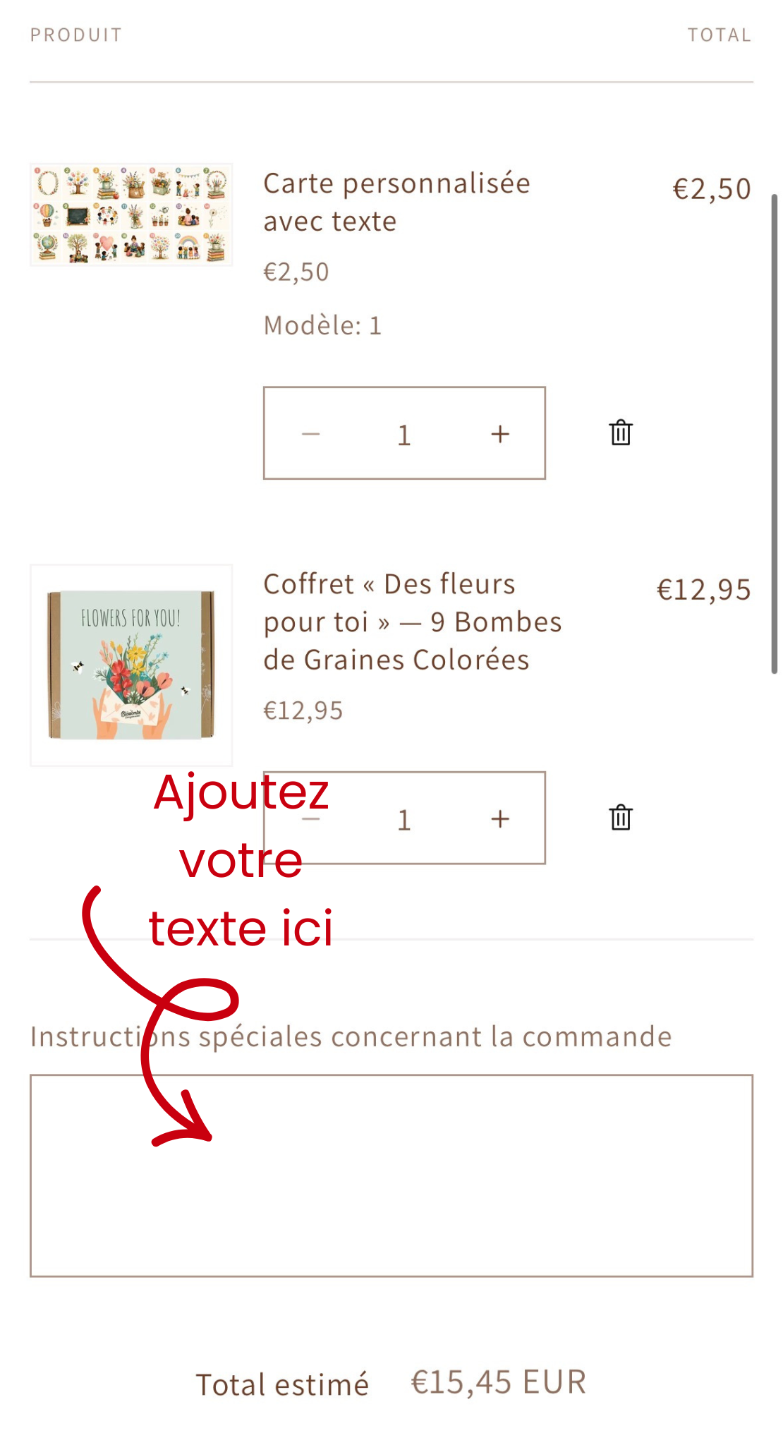Carte personnalisée avec texte