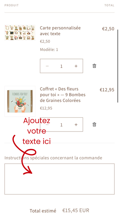 Carte personnalisée avec texte